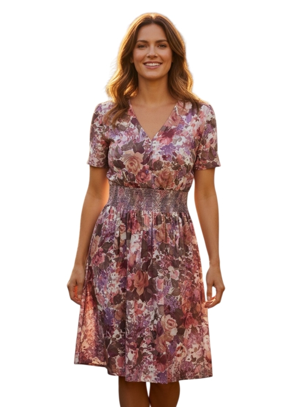 vintage St Michael dress from the 1980s features a watercolor floral midi length